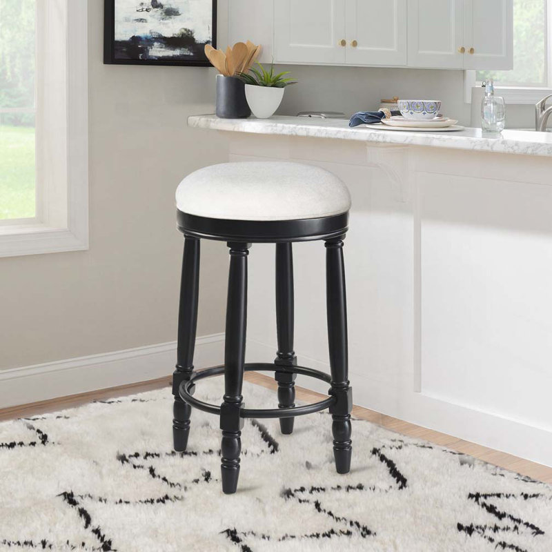 360° Swivel Backless Counter Height Barstool, Black, Beige