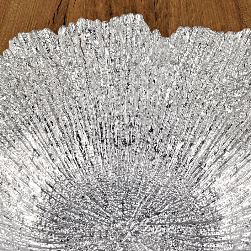 Coral Opulence 16" Silver Lacquered Glass Centerpiece Bowl