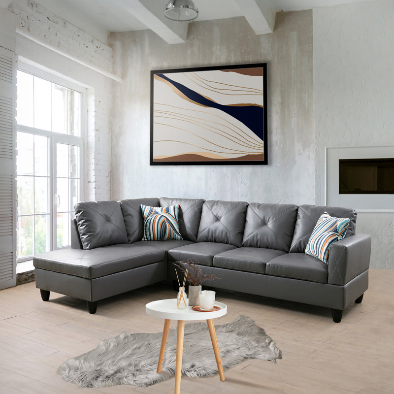 Amelah 2 - Piece 97" Vegan Faux Leather Sectional, Gray Faux Leather, Left Hand Facing