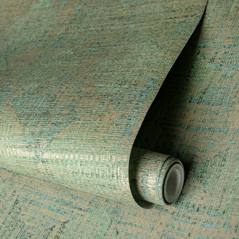 Pepper Sheen Finish Geometric Diamond Raffia Wallpaper Roll, Teal