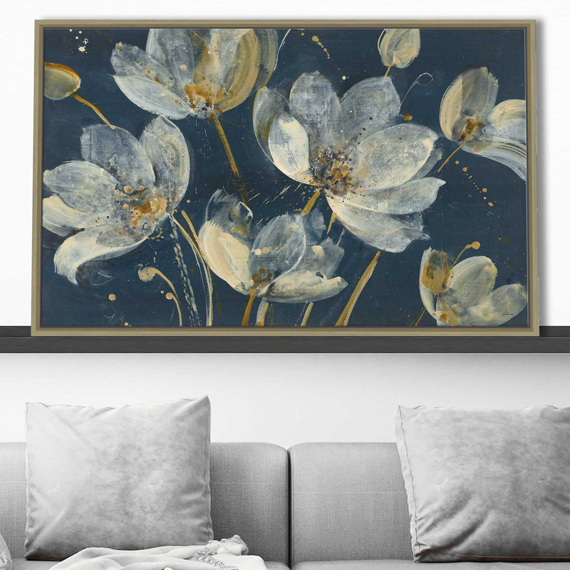 Jardin translucide - peinture, H 31,5 po x l 51,5 po x P 2 po, Cadre flottant champagne