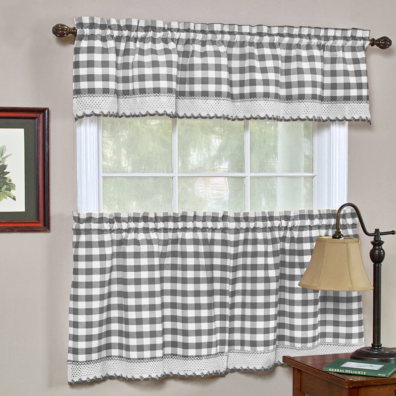 Bellair Plaid Tailored Kitchen Curtain, 58" W x 36" L, Gray