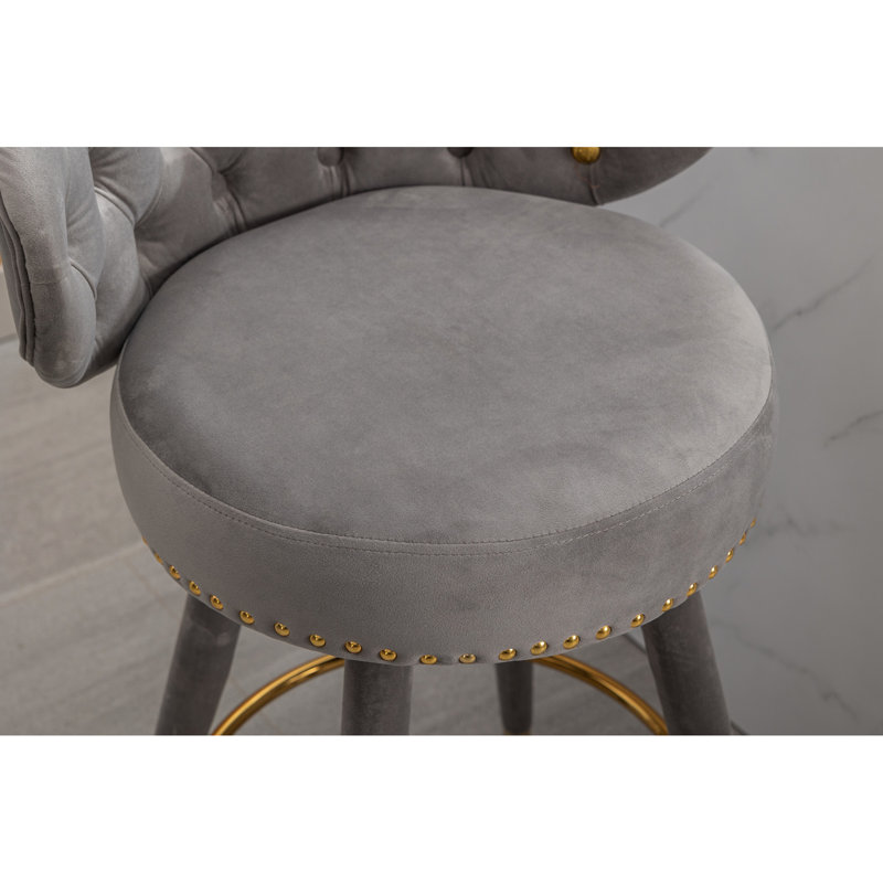 2 tabourets de bar à hauteur de comptoir, fabriqués avec des pieds en bois massif, une fonction pivotante à 360 degrés, un revêtement en velours et des sièges rembourrés de mousse pour une cuisine confortable 2 tabourets, fonctionnalité, revêtement, repose-pieds relaxant