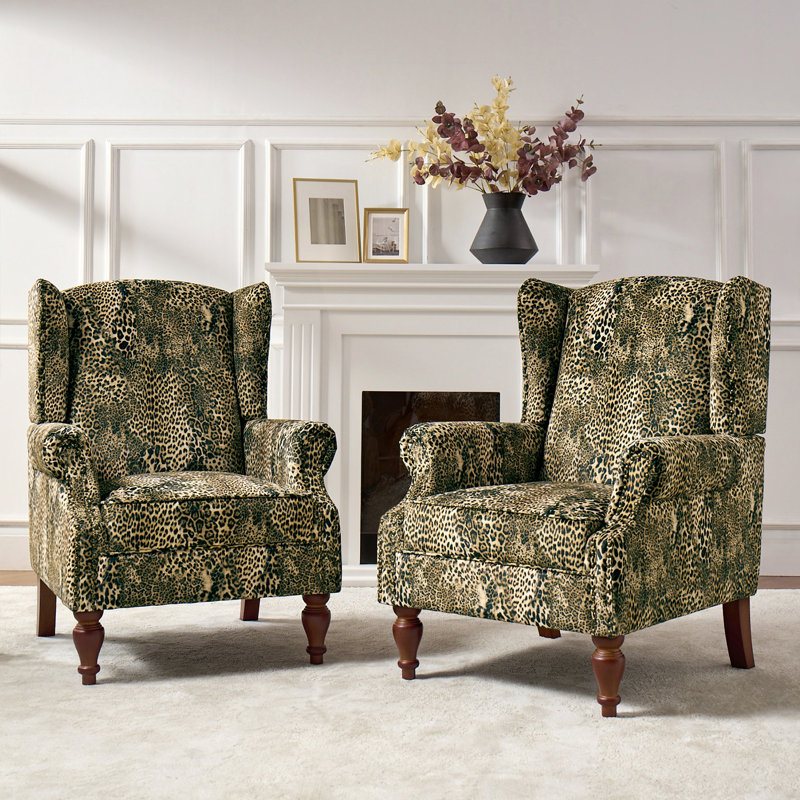 Antonae Animal Print Armchair with Nailhead Trim, Leopard Polyester