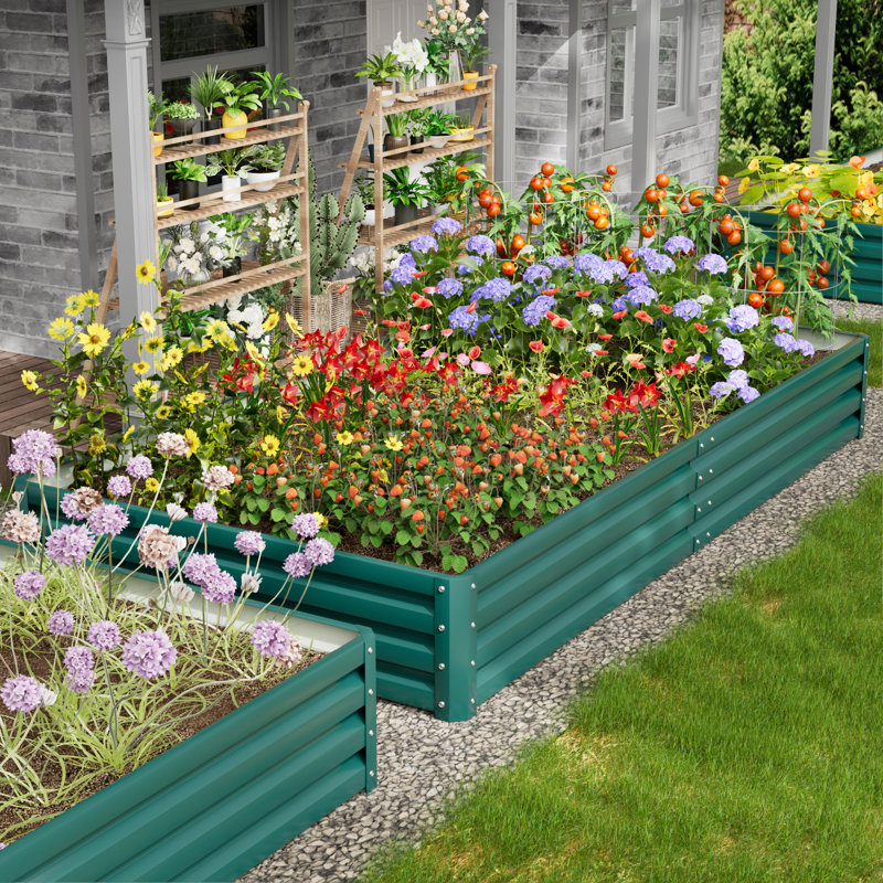 Humphery Galvanized Steel Raised Garden Bed, 12" H x 47" W x 94" D