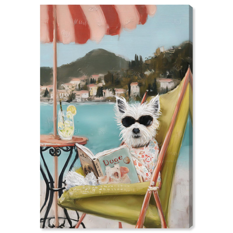 Beach Reader I Fun Pet Art Canvas Print by Art Remedy, 15" H x 10" W, Gallery Wrapped