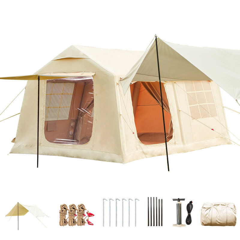 YOLENY Inflatable Camping Tent, 8-10 Person Large Family Glamping Tent with Pump, Easy Setup Blow Up Tent with Stove Jack, Mesh Windows & Extended Canopy, Waterproof Windproof Outdoor Shelter