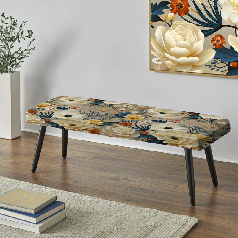 Ivoire, motif floral bohème chic - Banc rembourré floral noir