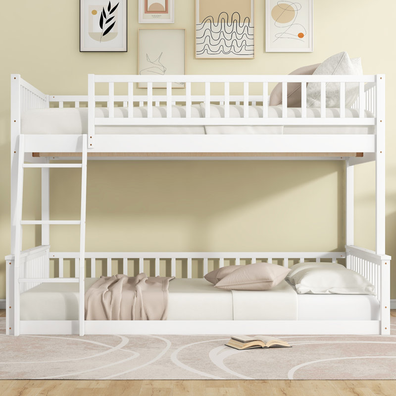 Jennifere Bunk Bed with Ladder and Guardrails, White, Full XL over Queen
