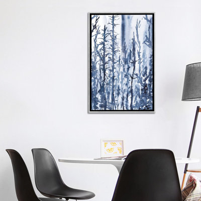 Blue Mysterious Trees, Watercolor Landscape