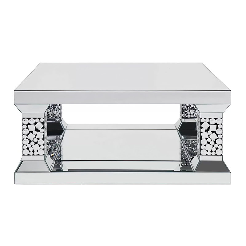 Mirrored Rectangular Coffee Table with Faux Gem Inlay