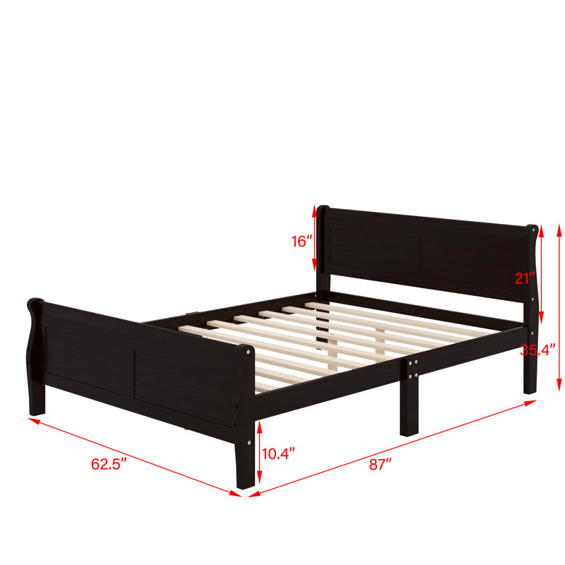 Lit plateforme en bois avec tête de lit, Espresso, Grand lit