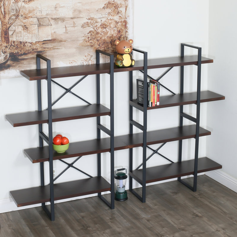 Kaecyn Metal Etagere Bookcase, Walnut, 56.69" H x 82.68" W x 11.34" D