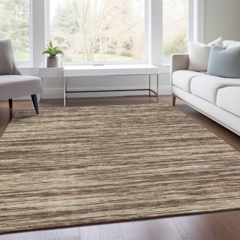 Tapis brun Prisco lavable à la machine de qualité supérieure, Rectangle 10 pi x 14 pi