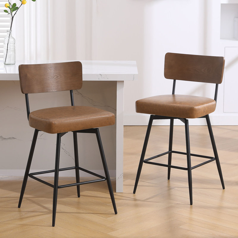Tabouret de bar et de comptoir pivotant rembourré, Brun, 2, Tabouret de comptoir (siège d'une hauteur de 26 p