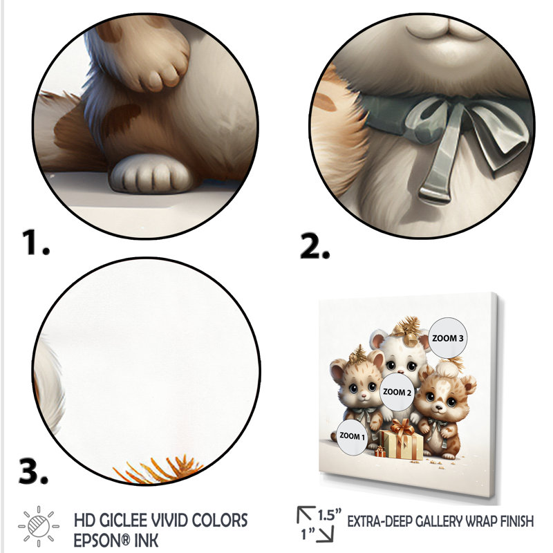 Joyfull Nursery Teddy Bears IV - Art mural de l'ours en peluche, Cadre flottant doré, 36" H x 36" W