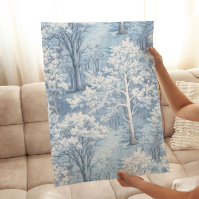 «Holiday Blue Winter Forest Trees», reproduction d'art moderne sans cadre