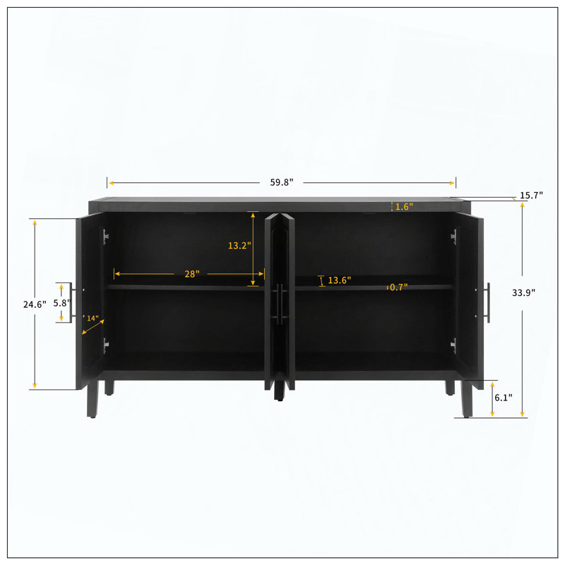 Buffet moderne de style campagnard avec 4 portes et tablette réglable en bois avec buffet et console avec crédence pour la salle à manger, le vestibule et le vestibule