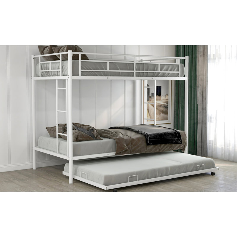 Lit simple superposé au dessus d'un lit gigogne en blanc - Pièce moderne additionnelle pour chambre fonctionnelle, Blanc