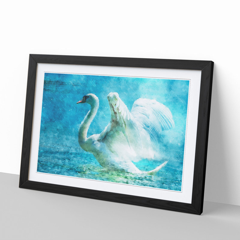 White Swan Vol.1 - Picture Frame Painting, 27cm H x 36cm W x 2cm D, Black Framed