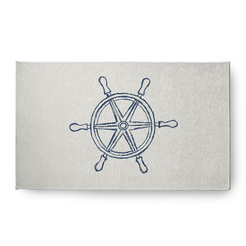 Tapis bleu / blanc Louellen, Rectangle 1 pi 6 po x 2 pi 6 po