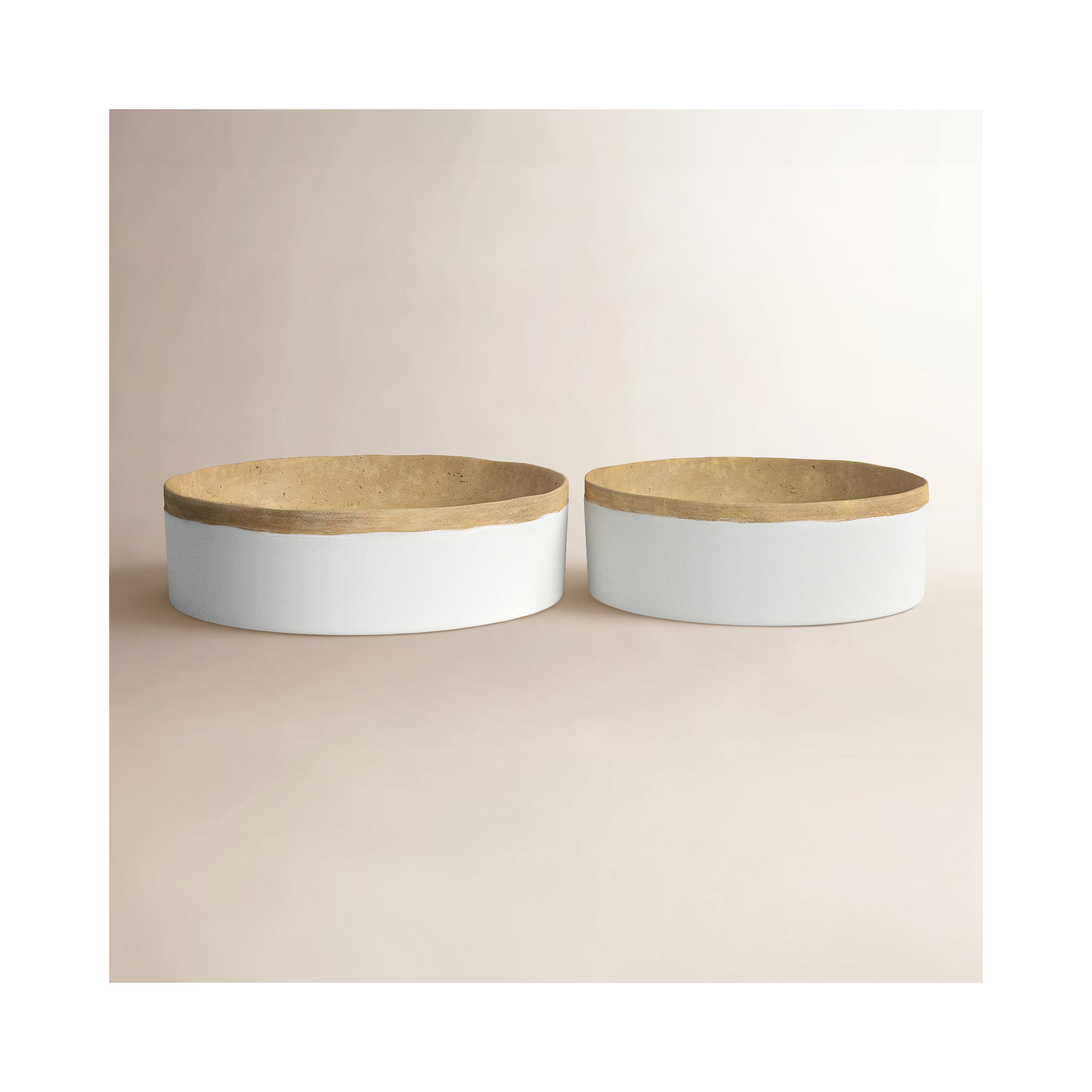 Abilene Matte-Glaze Low Bowls in White and Sand, Set of 2