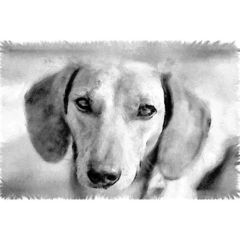 Crayon Daschund - peinture sur toile tendue, H 32 po x l 48 po