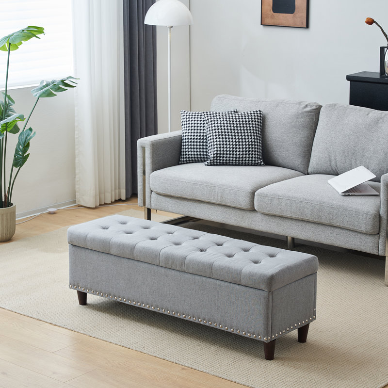 Amelda Upholstered Storage Bench, Gray 100% Linen
