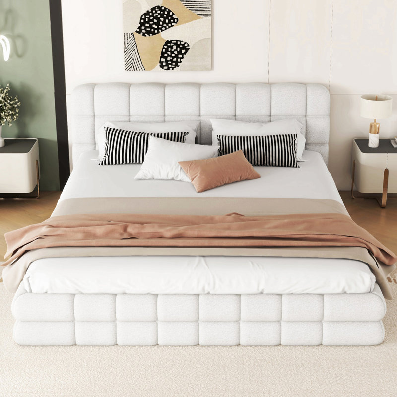Grand lit plateforme tapissier, White
