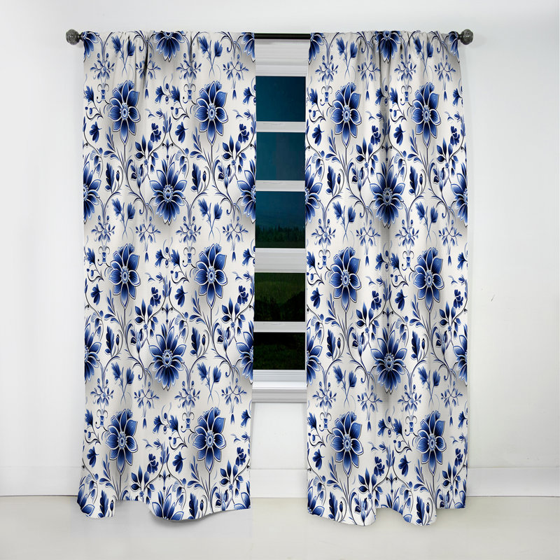 Rideau damas occultant motif cobalt à motif victorien II - 1 panneaux, L 52 po x L 95 po