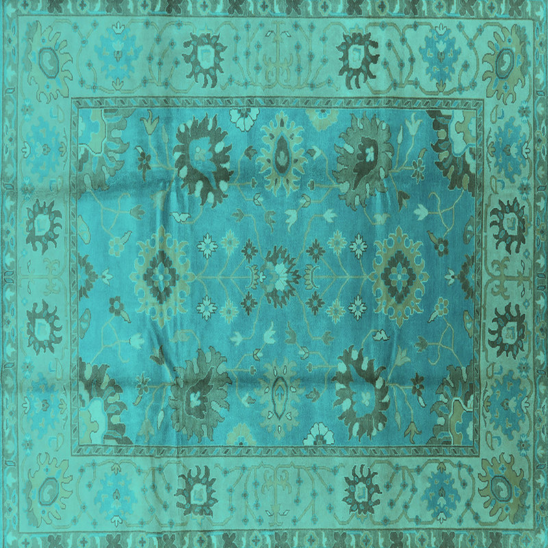 Tapis oriental en laine / polyester tissé à la machine en bleu, Carré 5 pi