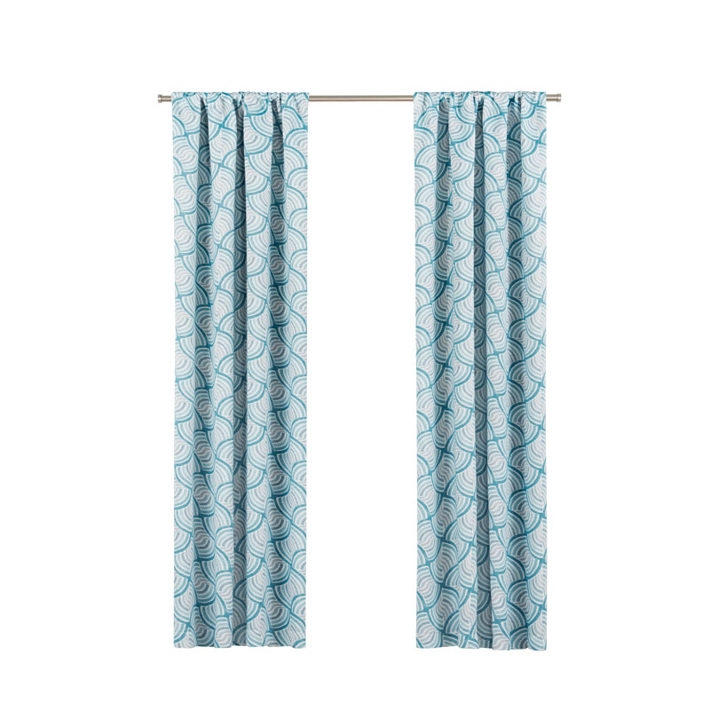 Teal Geometric Blackout Polyester Rod Pocket Curtain Panel