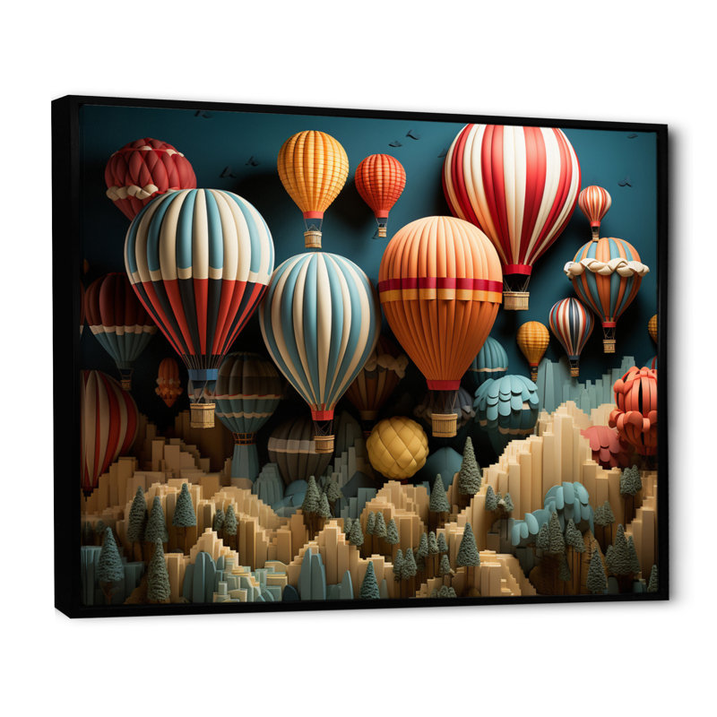 «Red Hot Air Ballon Mosaic I», impressions sur toile montgolfière, H 30 po x l 40 po x P 1,5 po, Cadre flottant noir