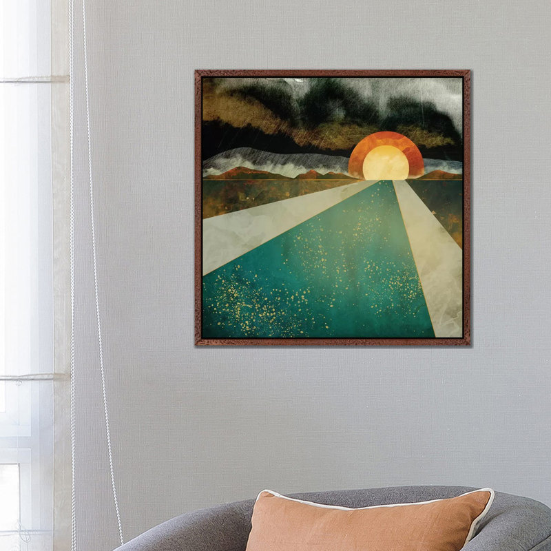 Retro Sunset - Print on Canvas, 66.04 cm H x 66.04 cm W, Classic Brown Wood Framed