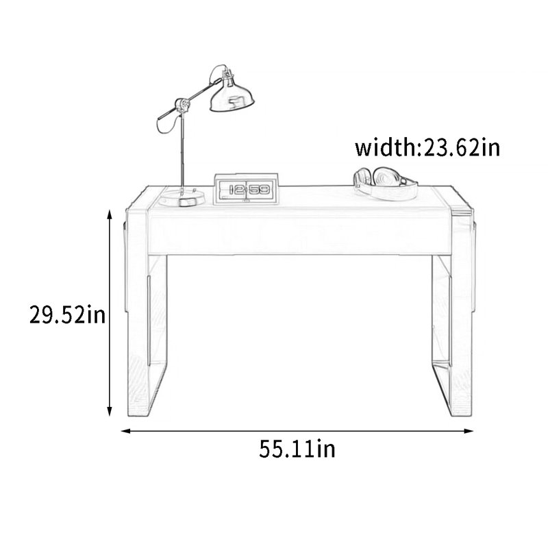 Desk with Side Saddle Leather Storage Bag Drawer, 29.52" H x 55.11" W x 23.62" D
