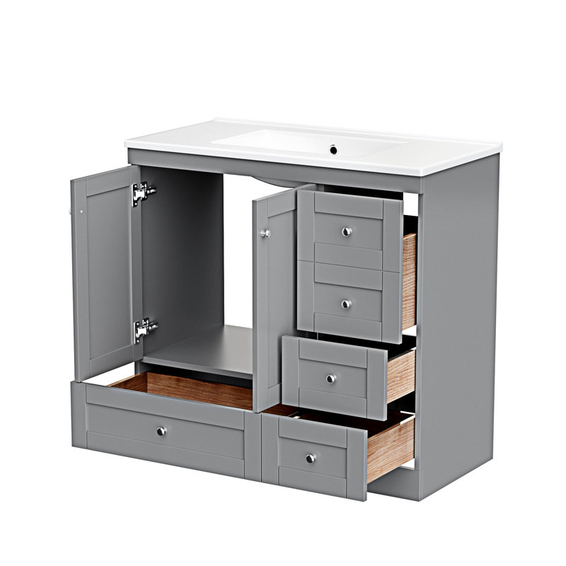 Meuble-lavabo autoportant avec lavabo en céramique, Gris