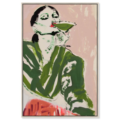 Green Martini Girl Canvas Boho Colorful Wall Art by Art Remedy