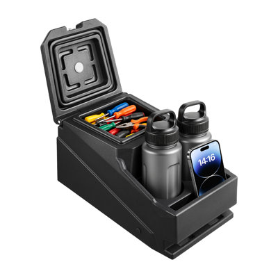 UTV Center Console Bench Seat Box Lockable Armrest Storage Box, HDPE Central Console Tools Organizer with Cups and Phone Holder - Compatible with Polaris Ranger & 2017-2026 Can-Am Defender