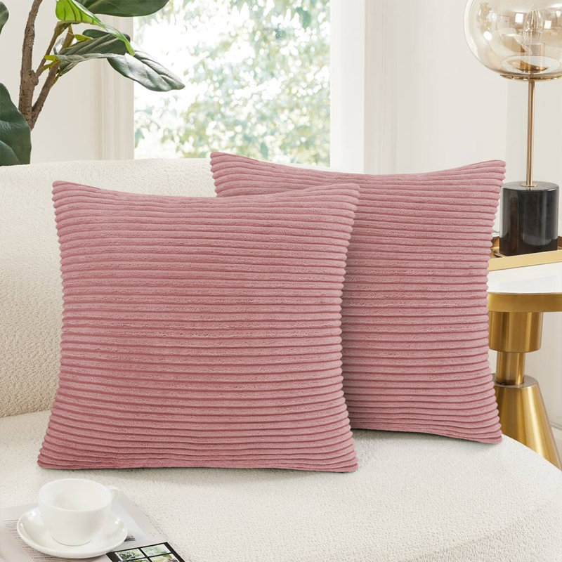 Striped Square 18cmX18cm Velvet Cushion Cover, Pink