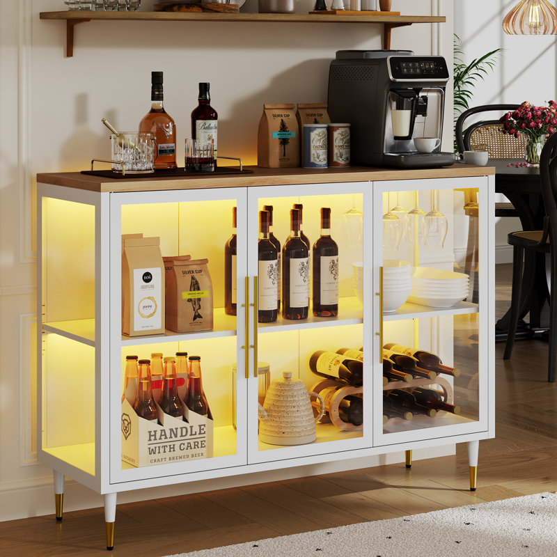 Liquor Cabinet With Glass Door, Adjustable Shelves, RGB Light, Black