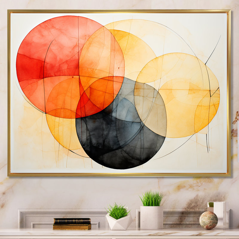 Motif géométrique de couleurs douces III - art mural géométrique, Cadre flottant doré, H 30 po x l 40 po x P 1,5 po