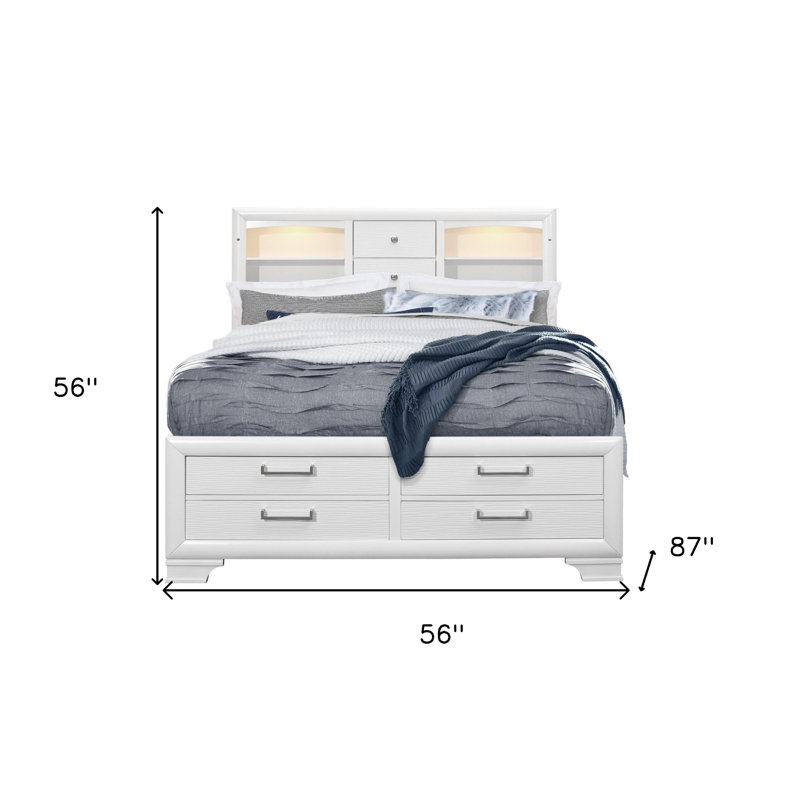 Solid Wood Queen White Eight Drawers Bed, Full/Double, White