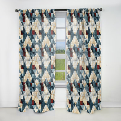Blue And Grey Cubic Angularity - Modern Curtain - Velvet Room Darkening - 1 Panel
