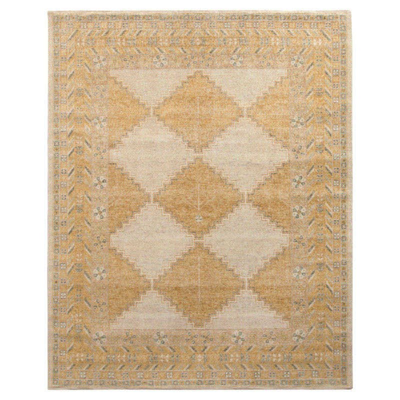 Distressed Homage Hand Knotted Wool Geometric Area Rug, Rectangle 12' x 16'