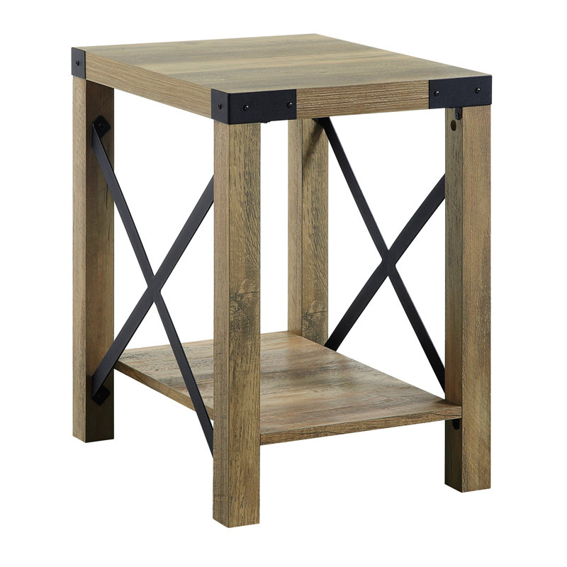 Table de bout industrielle, petite table d'appoint avec tablette, H 22,05 po x l 16,05 po x P 20,05 po