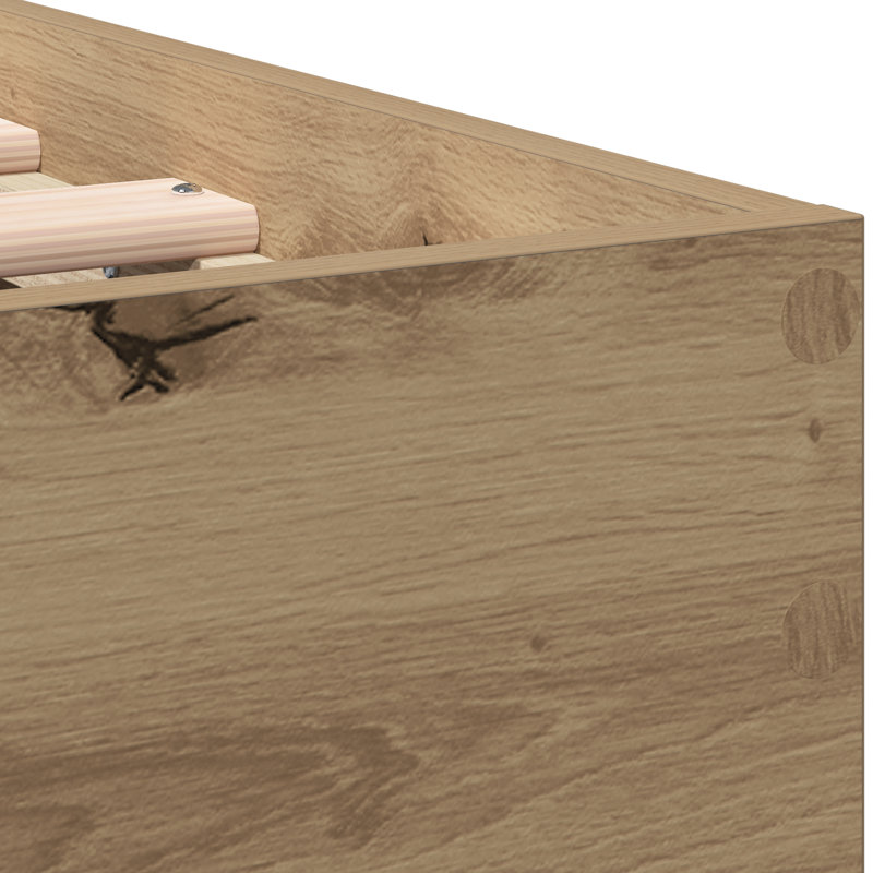 Single Bed Durable Rustic Minimalist, Solid Wood, Natural, 90cm x 190cm