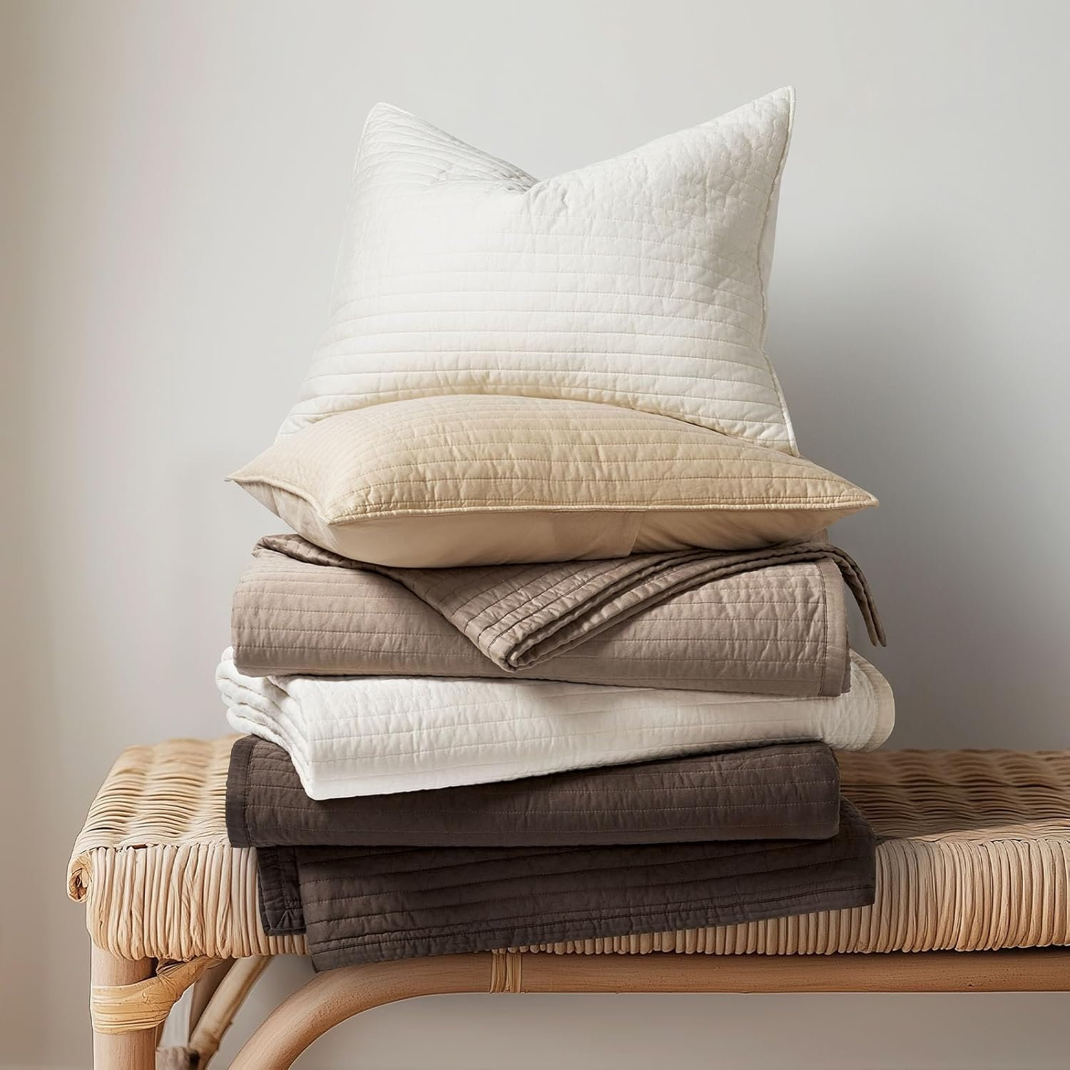 Cotton Sateen Quilt Set, King Quilt + 2 King Shams, Stone Taupe
