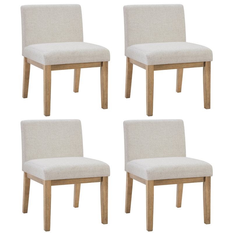 20.5" Wide Upholstered Low Back Armless Rubber Dining Chair, Natural, 4