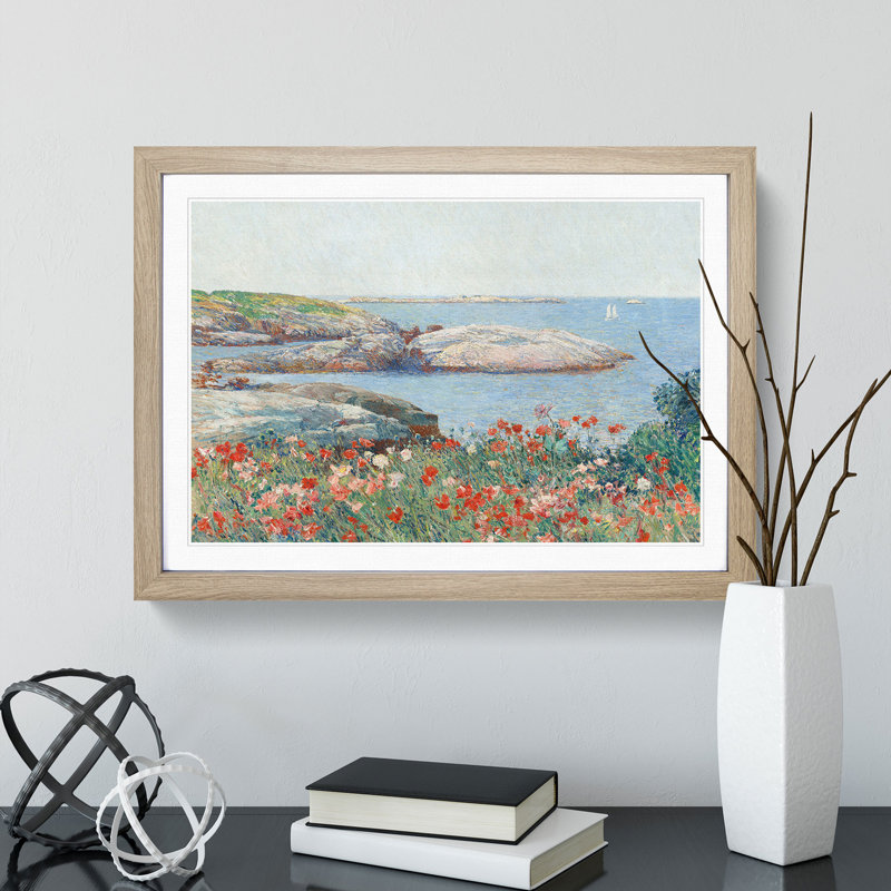 Poppies on the Isles of Shoals by Childe Hassam - Picture Frame Painting, Oak Framed, 36cm H x 48cm W x 2cm D