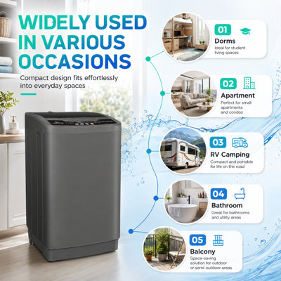 20 LBS High-Capacity Portable Washing Machine - 10 Programs & 8 Water Levels With Built-In Drain Pump, 95% Spin-Dry Efficiency & 85% Energy Savings